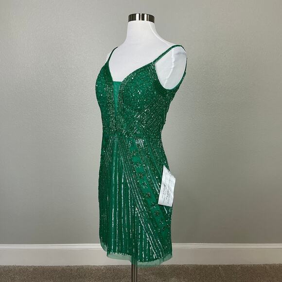 JKara Sequined Sleeveless V-Neck Mini Sheath Cocktail Party Dress Green Size 6 - Picture 4 of 12